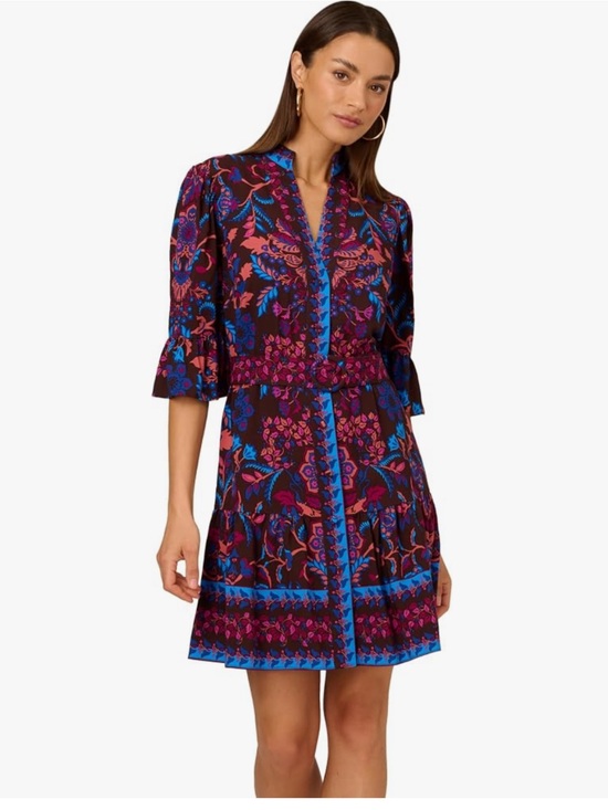 Adrianna Papell Dresses & Skirts - Adrianna Papell Brown Mini Dress with Pink & Blue Floral Print